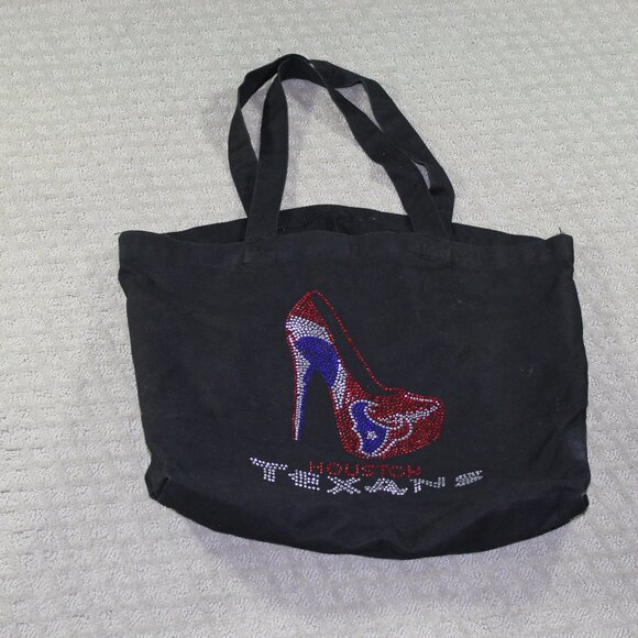 Black Canvas Bling High Heel Shoe "Houston Texans" Tote Bag 20"x14"x5" GUC - Picture 1 of 8